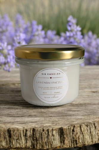 Świeca sojowa z drewnianym knotem Lawenda Paczula Sis Candles_5.jpg
