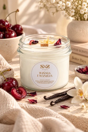 Wiśnia z Wanilią Świeca sojowa z drewnianym knotem 235 ml Sis Candles
